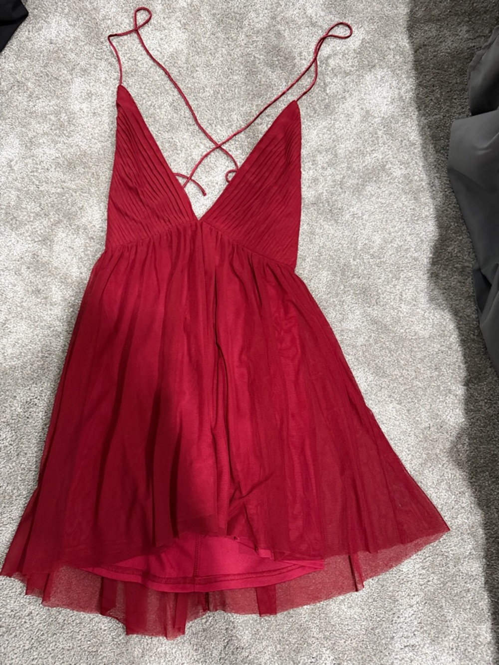 Tobi Red Backless Spaghetti Strap Skater Dress